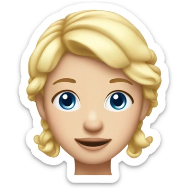 Girl with white skin, blue eyes, and blonde hair wearing a birthday hat sticker