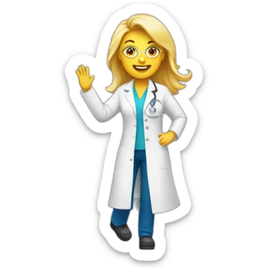 Dancing lady emoji except she’s wearing a lab coat like a scientist sticker