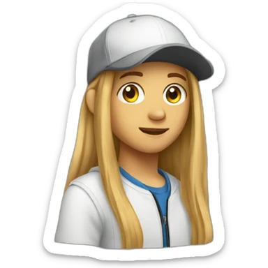 Teenager with long hair and a cap sticker