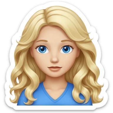 White female with long blonde wavy hair and blue eyes sticker