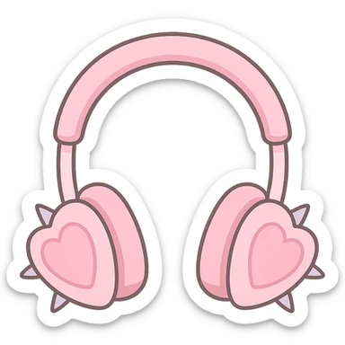pink gothic headphones with heart-shaped ear cups and spikes sticker