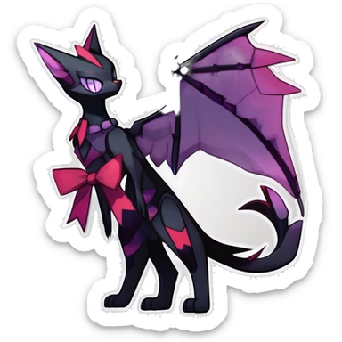  Cool cute edgy cartoon black purple red ethereal fantasy beautiful elegant nargacuga-Noivern-cat-Fakemon collar harness bow tie and bracers full body sticker