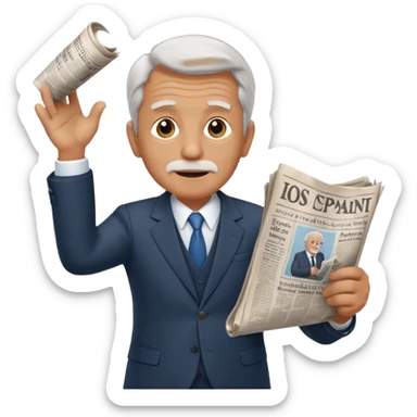 rear-facing old man in a suit throwing a rolled-up newspaper to his left sticker