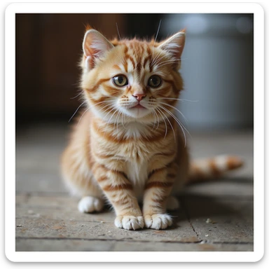 a realistic cat with strawberry patterned coat, exaggerated bushy eyebrows, and white toes, photorealistic, detailed, lifelike sticker