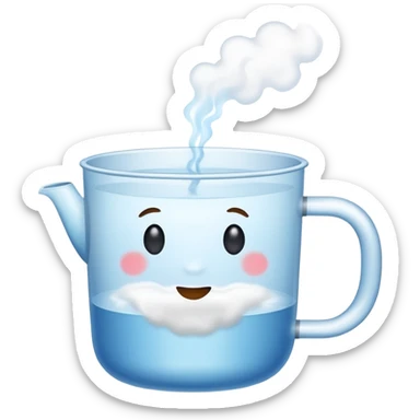 a cup of hot water with steam lines, minimal and clean sticker