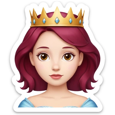 Beautiful long burgundy haired girl wearing a princess crown sticker