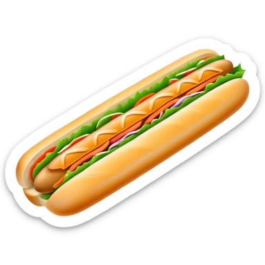 Banh Mi Cinematic Realistic Banh Mi Sandwich Dish Emoji, depicted as a simple, small baguette filled with fresh ingredients, rendered with crisp textures and vibrant, inviting lighting. sticker