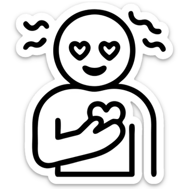 icon of a person with a hand on their heart, looking lovestruck and unsteady, minimal icon style sticker