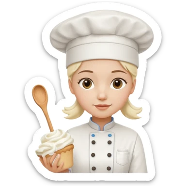 Young female baker - wearing a white chef's hat and holding a cream piping bag sticker