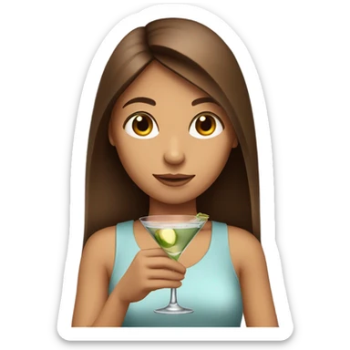 Long straight brown hair girl holding a martini sticker