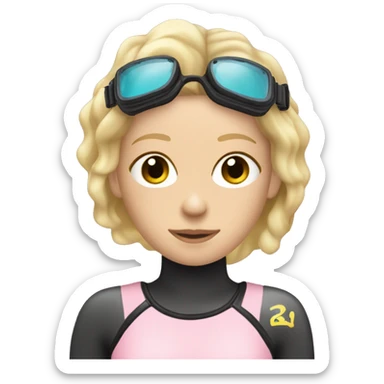 Scuba diver girl blonde hair mask tank pale pink wetsuit and fins sticker