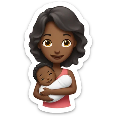 A mom holding her new born son that is blonde and happy and the mom has dark hair her skin is brown and her son's skin is white sticker