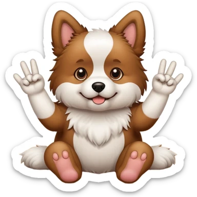 fluffy dog on wooden floor with middle fingers sticker