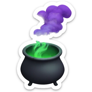 Black cauldron with purple and green smoke coming out  sticker