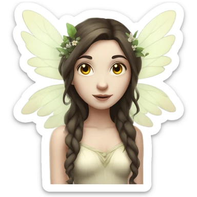 Pale skin, brunette forest fairy woman with wings full body sticker