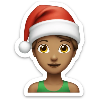 Girl with brown hair wearing a Christmas hat sticker