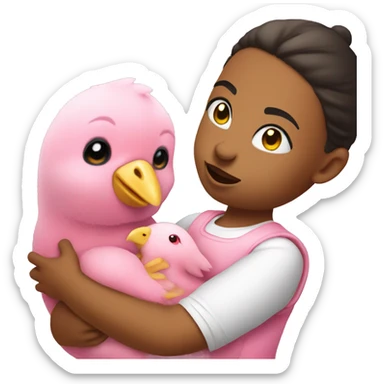 Pink plush bear with a coquette holding a baby chicken sticker