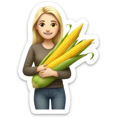 Happy white girl hugging corn sticker