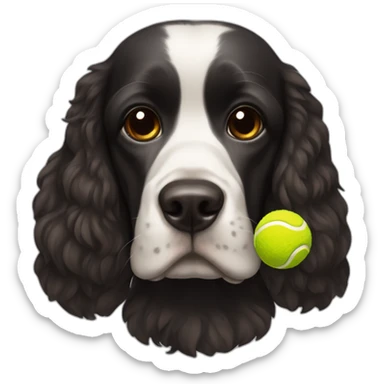 black cocker with brown eyebrow and a tennis ball sticker