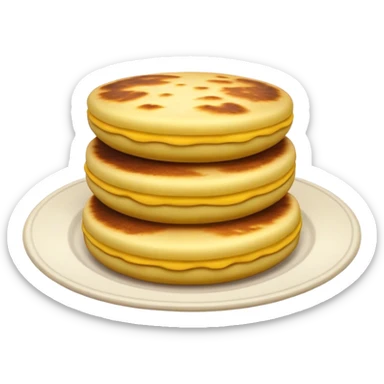 Cinematic Realistic Arepas Dish Emoji, depicted as golden cornmeal cakes filled with savory ingredients rendered with lifelike textures and warm, inviting lighting. sticker