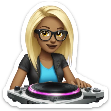 Female dj blue eyes blonde hair with turntables and glasses  sticker