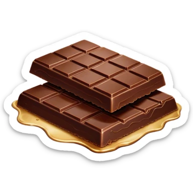 Cinematic silky dark chocolate bar, broken into perfect squares, rich cocoa tones, slightly melting edges, fine texture and decadent shine, warm golden highlights, tempting and rich. sticker