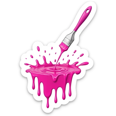  flying art brush dripping pink slop paint sticker