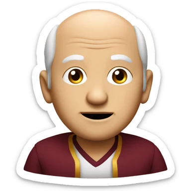 short little round old man balding with big belly in maroon and gold clothing sticker