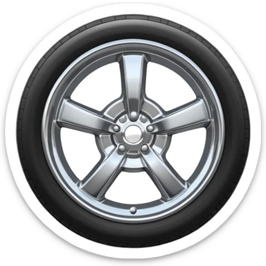 A chrome car wheel emoji, polished silver metal rim, smooth circular shape, minimal futuristic design, soft reflections, iOS emoji style, centered on white background, ultra clean look sticker