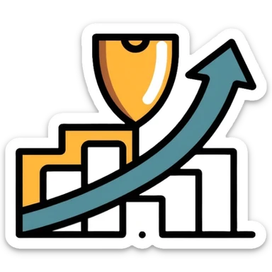 Success logo with upward arrow and trophy, for website about becoming successful sticker