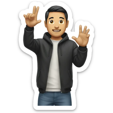 asian man waving hang loose sticker