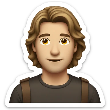 Guy with shoulder-length brown hair sticker