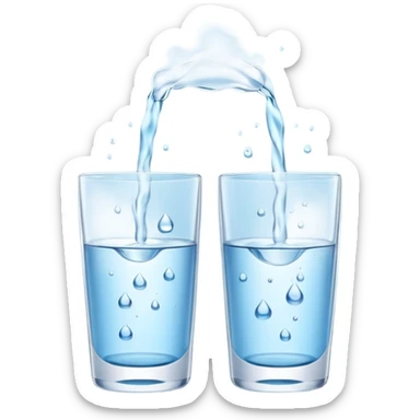 3D illustration of two glasses of water — cold ❄️ and hot 🔥. Particles dissolving faster in hot water, slower in cold. Minimalist, clean, bright, modern 3D icon style. sticker