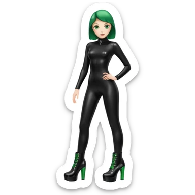 Create Dominatrix in black latex clothes,green eyes and platform boots sticker