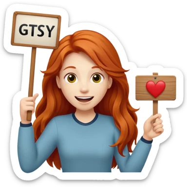 Excited long haired redhead holding a sign that says GTSY sticker