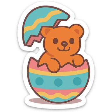 a gummy bear peeking out from inside an Easter egg, pastel colors, whimsical, cute, simple background sticker