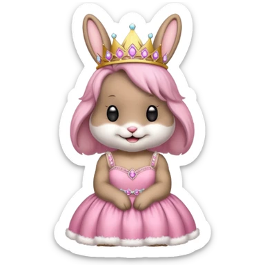 Bunny emoji + tiara + pink dress + happy sticker