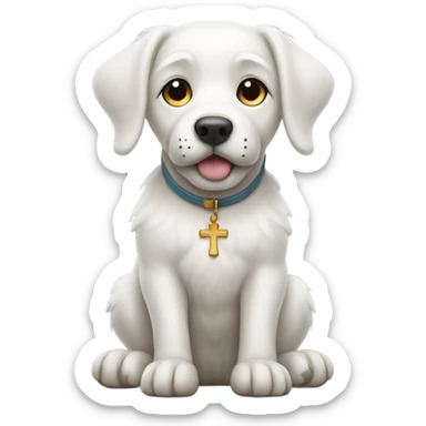 white dog with paws together, praying. sticker