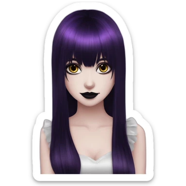 Elissabat-with-bangs-long-hair-dark-purple-and-black-vampire-goth-makeup-pinkeyes-romanticgothcloses sticker