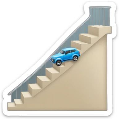Car driving on top of staircase sticker