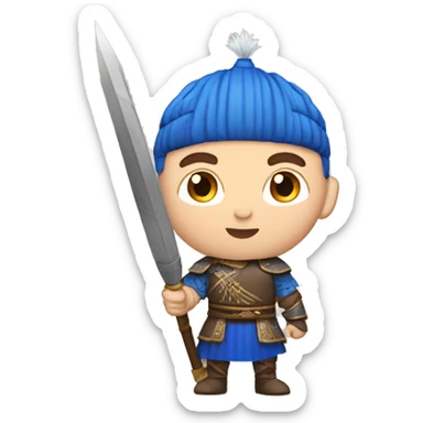 British white male with skin fade brown hair and blue eyes wearing a Mongolian warrior outfit sticker