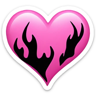 pink heart with black flames sticker