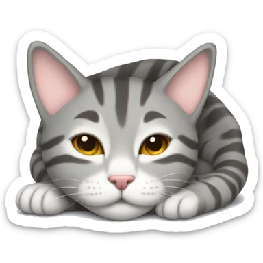 cat sleeping gray tabby sticker