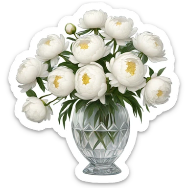 White peonies in crystal vintage  vase  sticker