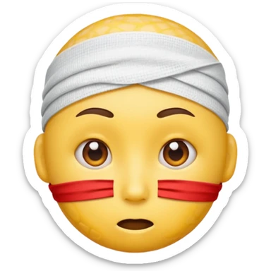 Yellow dizzy emoji with red bump on head and bandage sticker