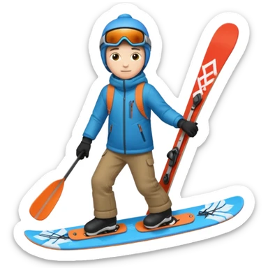 winter clothes boy with skiboard  sticker