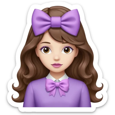 long wavy brown hair from behind with a medium lilac bow sticker