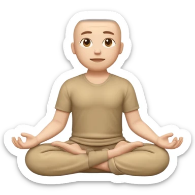 3D emoji style person sitting cross-legged meditating, calm face, centered, soft shadow, white background. sticker