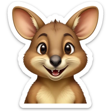 Cinematic Comical Wallaby Portrait Emoji, Head tilted dramatically with an exaggeratedly amused expression, featuring a striking tan and brown fur with wide, expressive eyes filled with playful disbelief, Simplified yet hilariously expressive features, highly detailed, glowing with a slightly sassy glow, high shine, dramatic yet playful, stylized with an air of cheeky outback mischief, bright and endearing, soft glowing outline, capturing the essence of a spirited and over‐the‐top wallaby, so meme‐worthy it feels like it could bounce its way into internet fame instantly! sticker
