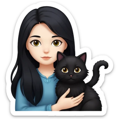 a girl with long black hair and black furry cat sticker